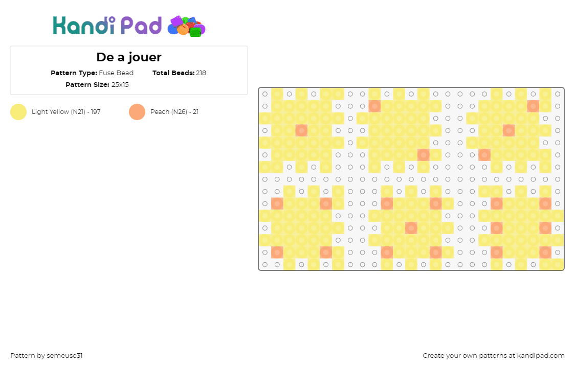 De a jouer - Fuse Bead Pattern by semeuse31 on Kandi Pad - dice,3d,puzzle,box,yellow