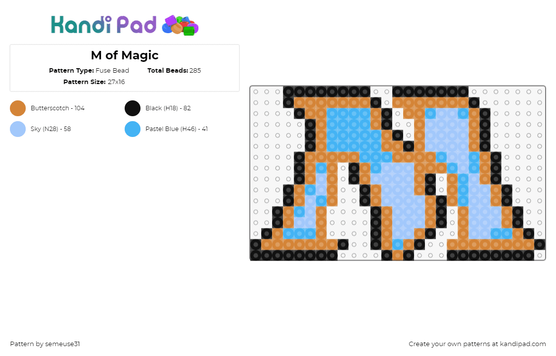 M of Magic - Fuse Bead Pattern by semeuse31 on Kandi Pad - mtg,magic the gathering,m,text,logo,gaming,light blue,tan