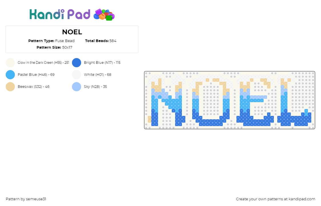 NOEL - Fuse Bead Pattern by semeuse31 on Kandi Pad - noel,text,winter,gradient,ice,christmas,blue,light blue,white