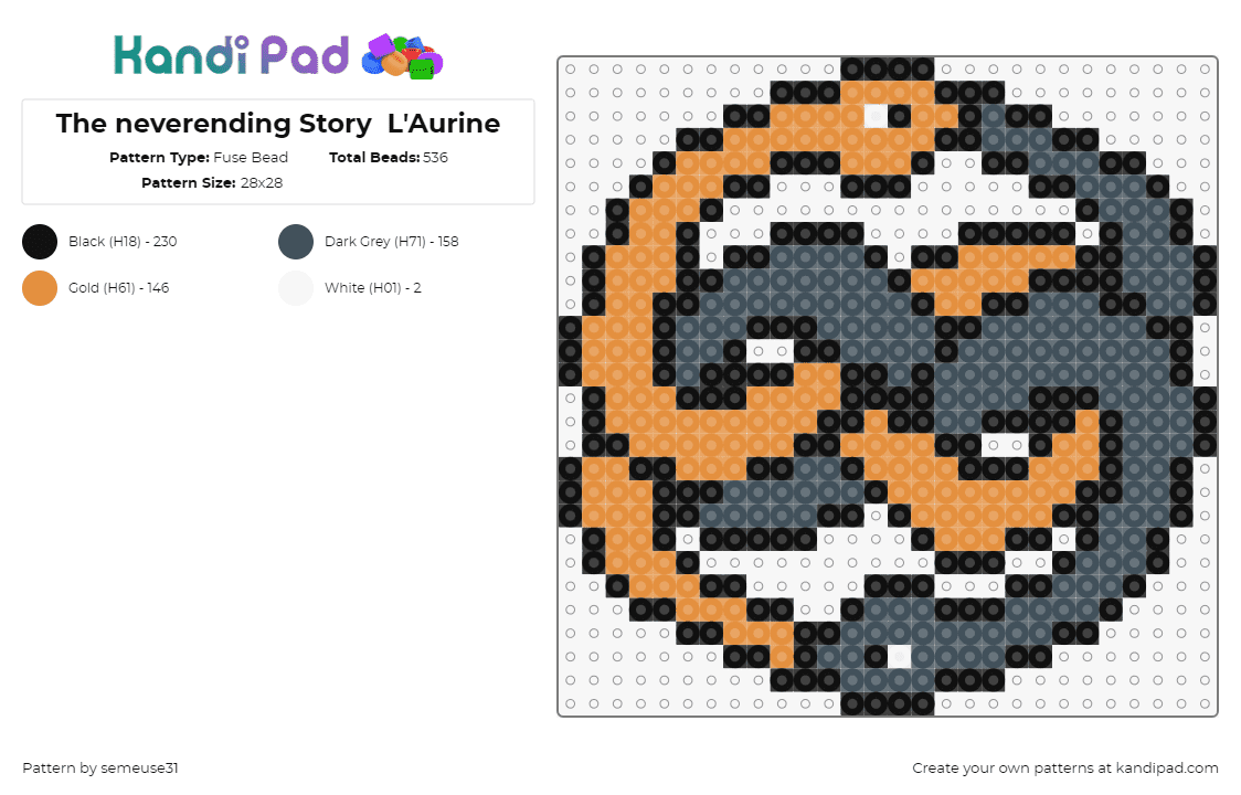 The neverending Story  L\'Aurine - Fuse Bead Pattern by semeuse31 on Kandi Pad - neverending story,snakes,infinity,logo,gray,orange,tan