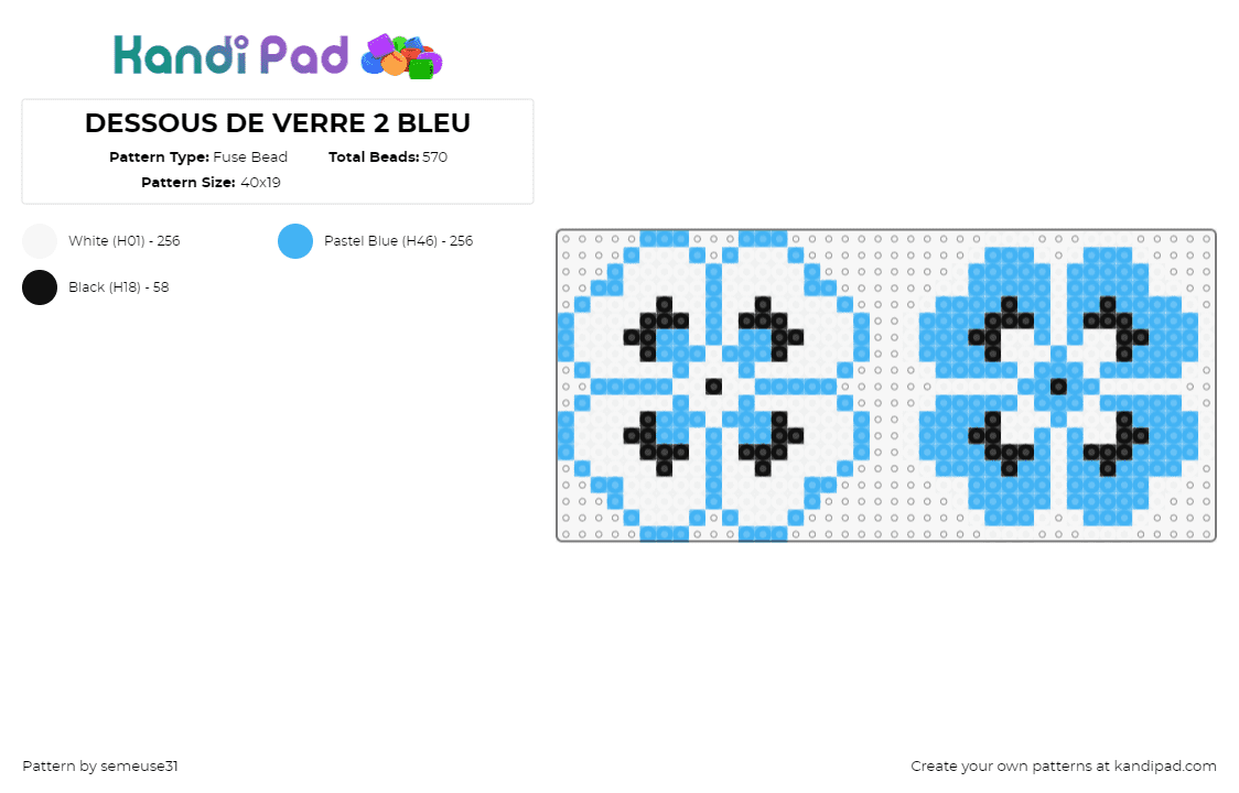 DESSOUS DE VERRE 2 BLEU - Fuse Bead Pattern by semeuse31 on Kandi Pad - flowers,coasters,floral,simple,blue,white