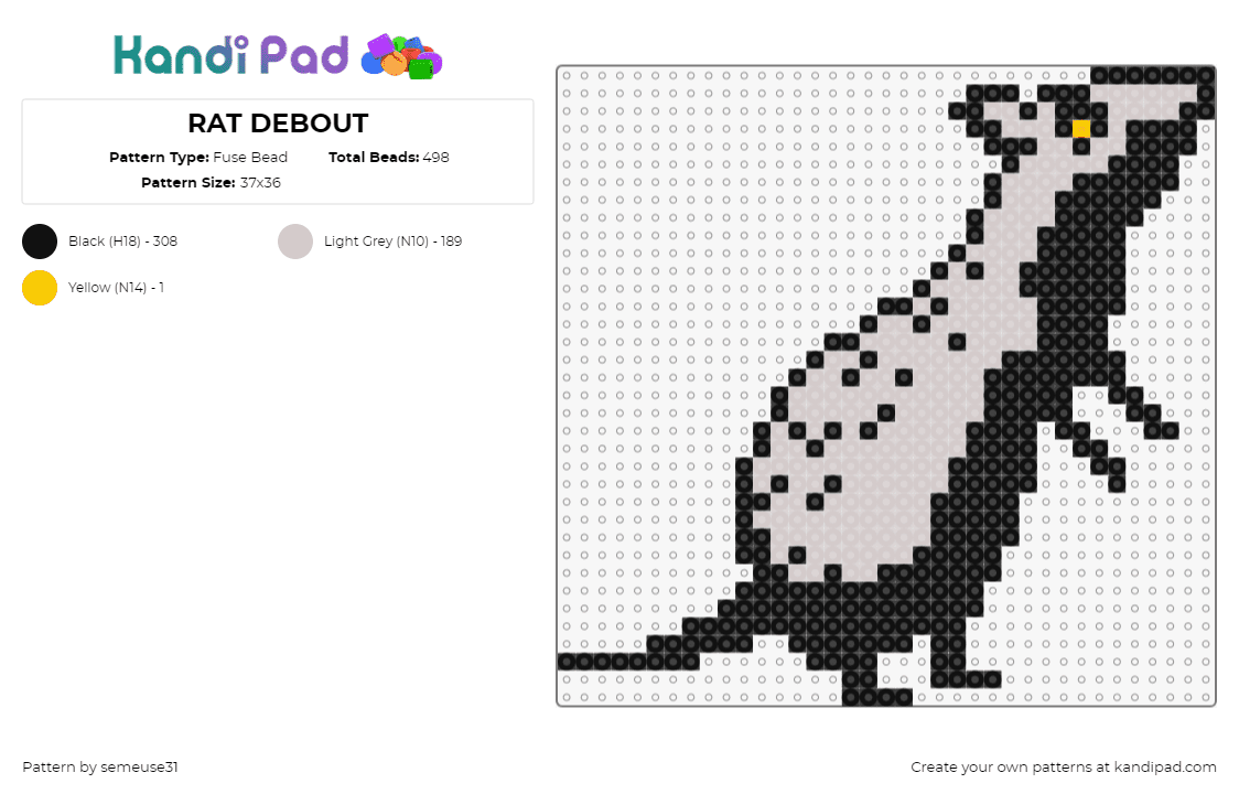 RAT DEBOUT - Fuse Bead Pattern by semeuse31 on Kandi Pad - rat,mouse,animal,dark,gray,black