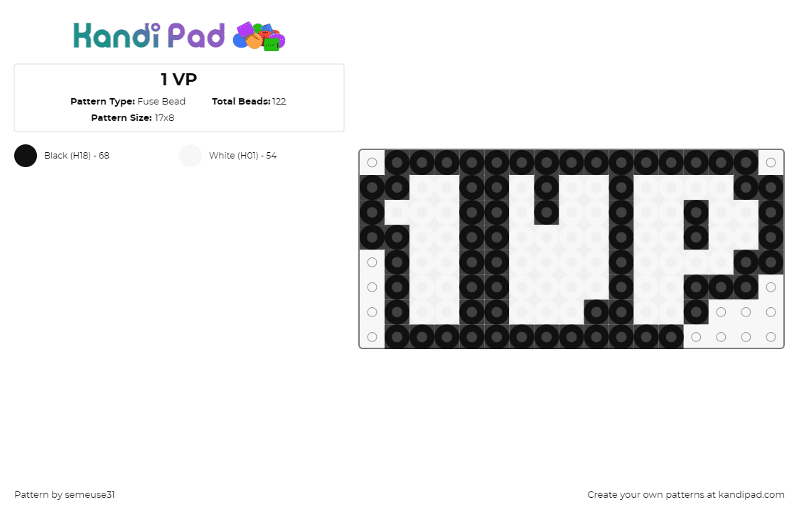 1 VP - Fuse Bead Pattern by semeuse31 on Kandi Pad - 1up,text,nintendo,mario,video game,retro,black,white