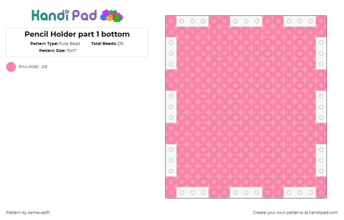 Pencil Holder part 1 bottom - Fuse Bead Pattern by semeuse31 on Kandi Pad - box,3d,panel,pink