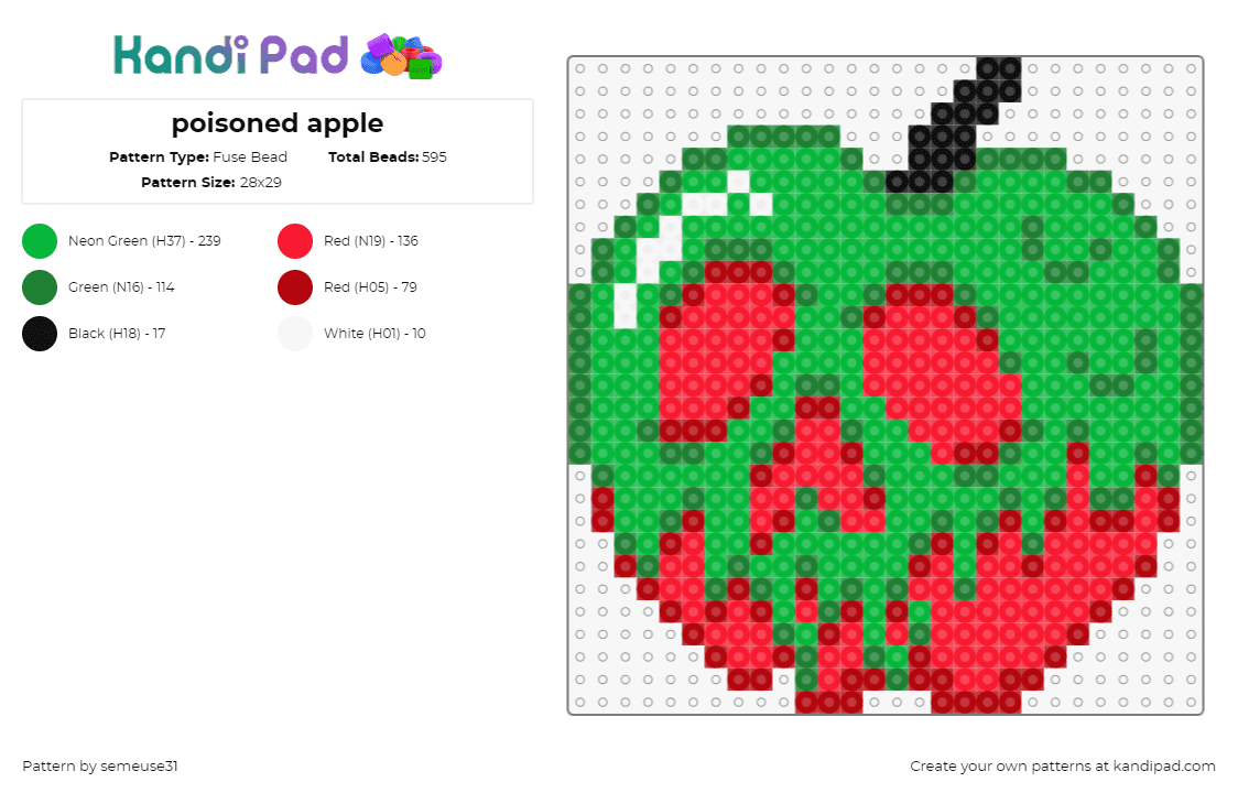 poisoned apple - Fuse Bead Pattern by semeuse31 on Kandi Pad - apple,poison,skull,drippy,melting,spot,halloween,snow white,green,red