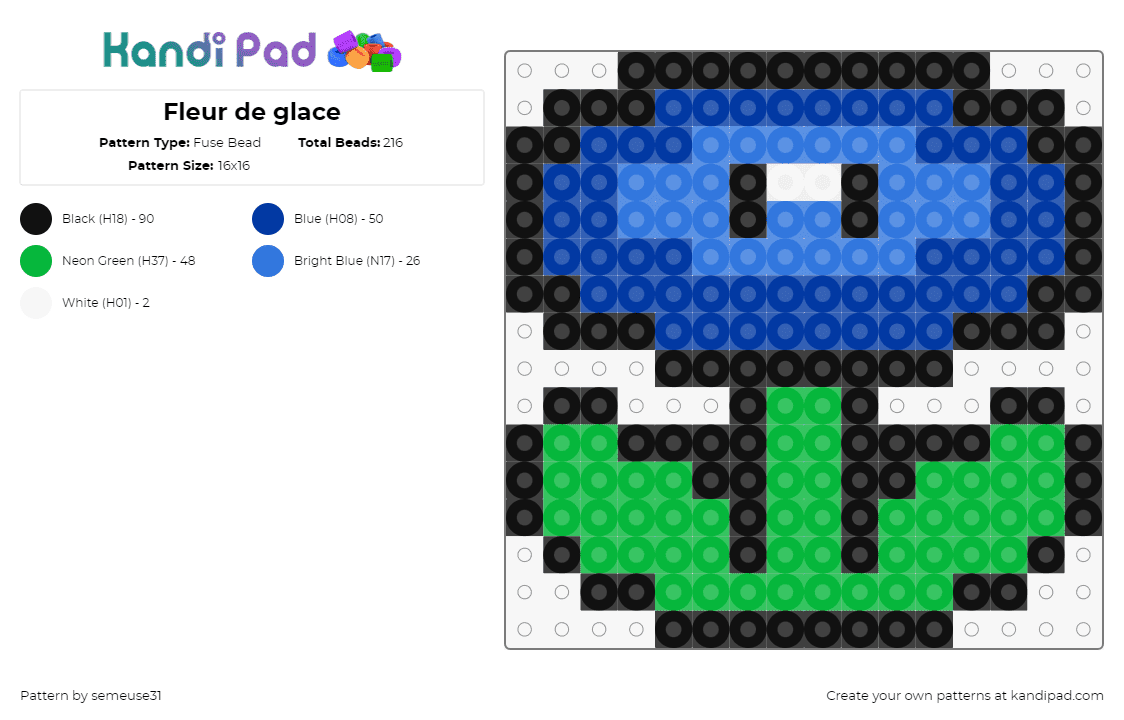 Fleur de glace - Fuse Bead Pattern by semeuse31 on Kandi Pad - water flower,mario,nintendo,video game,blue,green