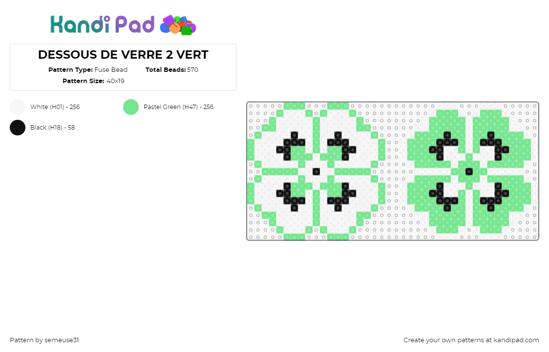 DESSOUS DE VERRE 2 VERT - Fuse Bead Pattern by semeuse31 on Kandi Pad - flowers,coasters,floral,simple,pastel,green,white