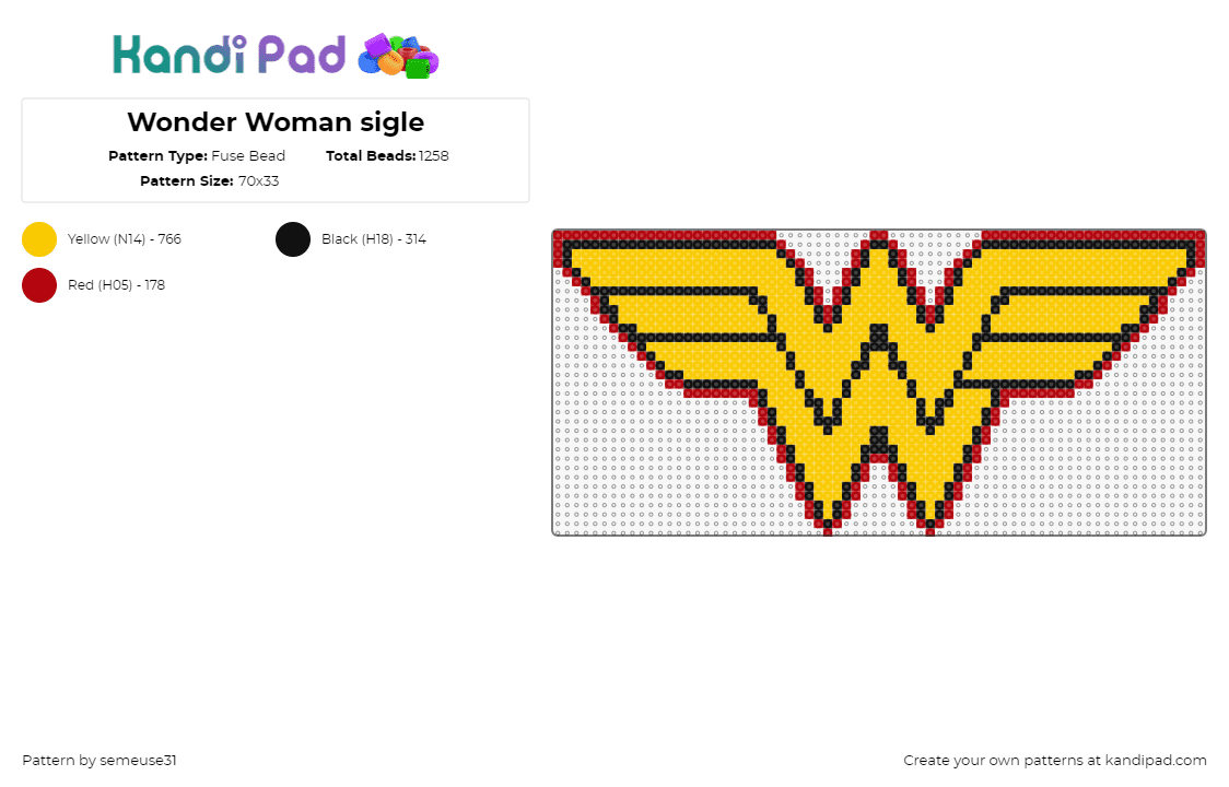 Wonder Woman sigle - Fuse Bead Pattern by semeuse31 on Kandi Pad - wonder woman,logo,superhero,dc,comic,gold