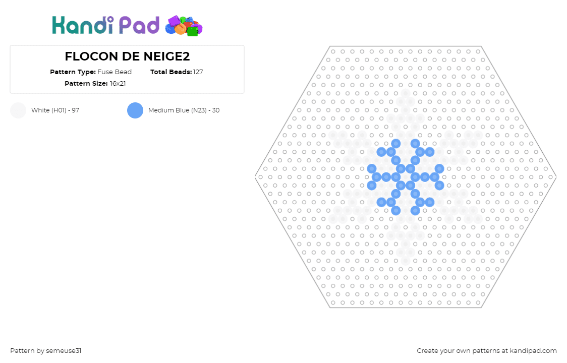 FLOCON DE NEIGE2 - Fuse Bead Pattern by semeuse31 on Kandi Pad - snowflake,winter,holiday,white,red