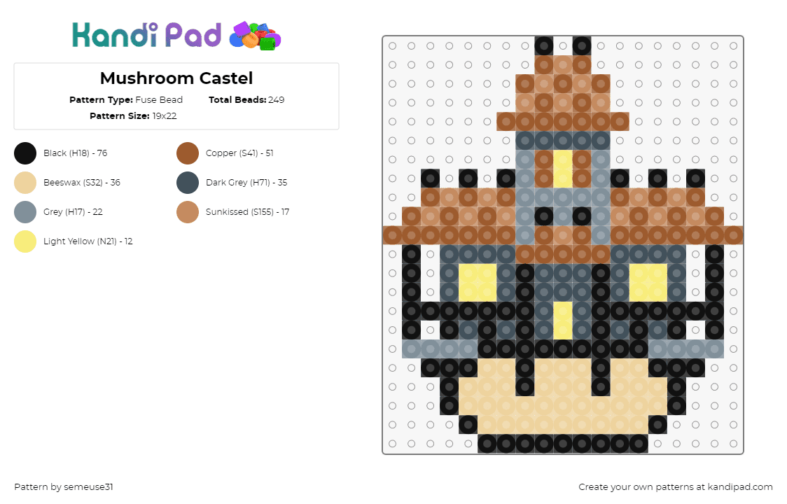 Mushroom Castel - Fuse Bead Pattern by semeuse31 on Kandi Pad - castle,mushroom,mario,nintendo,brown,gray,tan