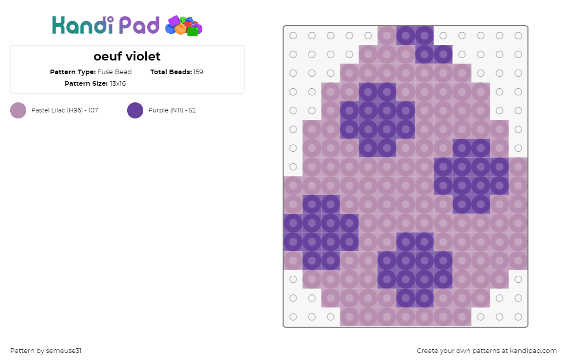 oeuf violet - Fuse Bead Pattern by semeuse31 on Kandi Pad - egg,polka dots,pastel,purple