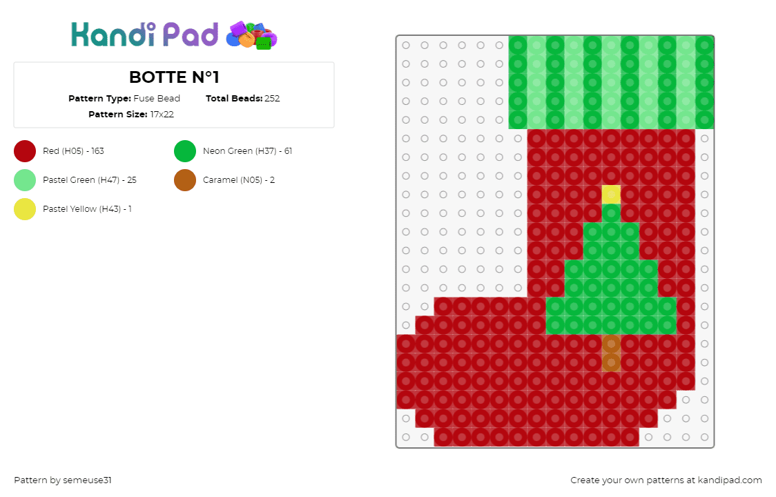 BOTTE N°1 - Fuse Bead Pattern by semeuse31 on Kandi Pad - stocking,tree,christmas,red,green