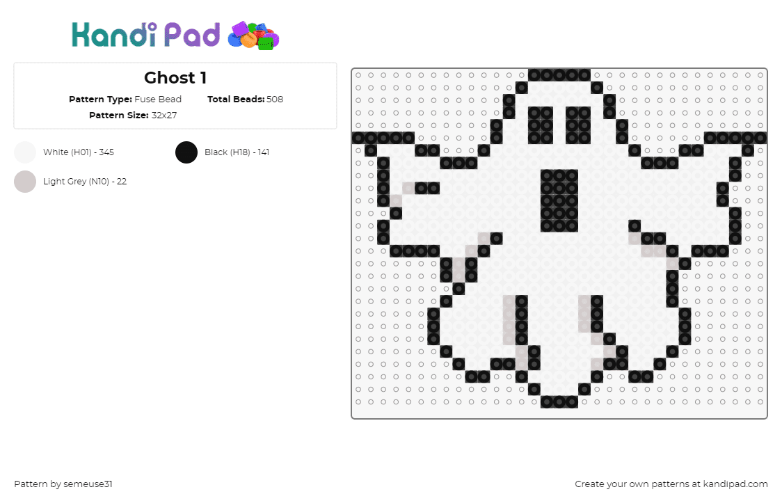 Ghost 1 - Fuse Bead Pattern by semeuse31 on Kandi Pad - ghost,sheet,spooky,paranormal,halloween,horror,scary,white