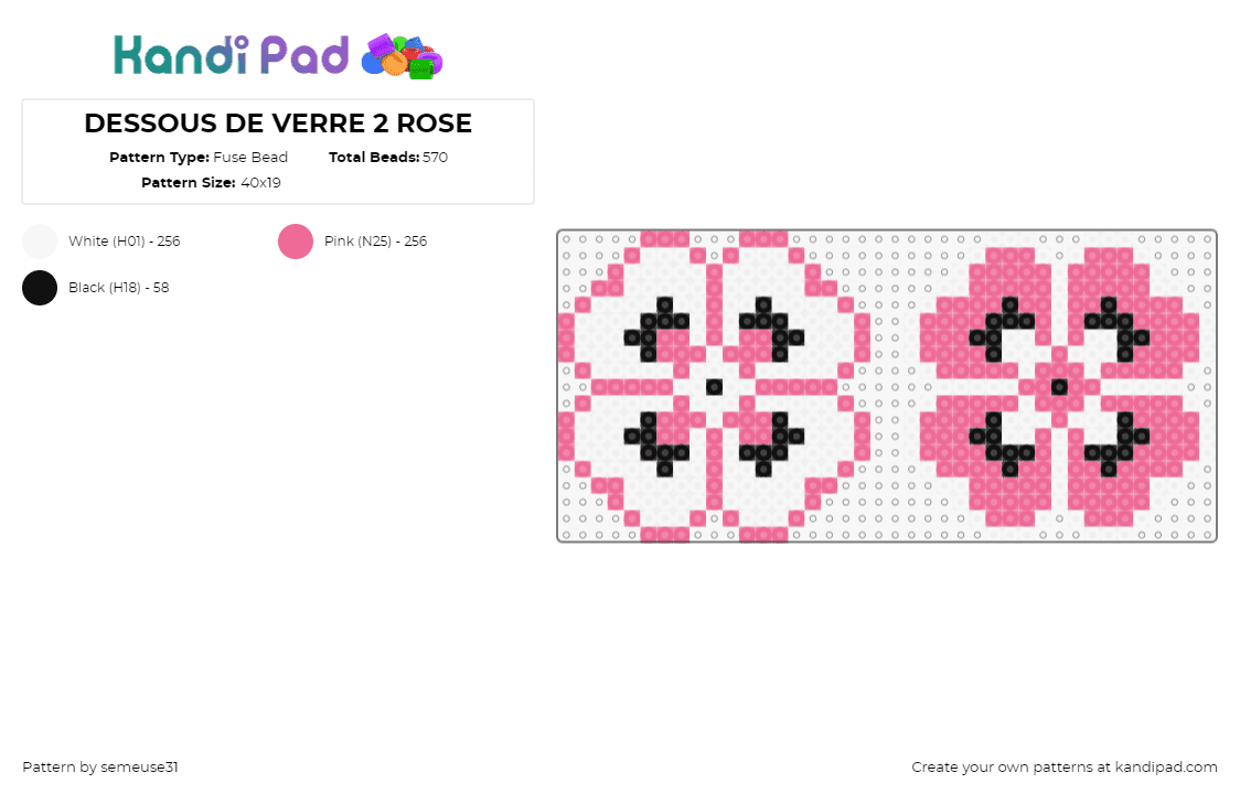 DESSOUS DE VERRE 2 ROSE - Fuse Bead Pattern by semeuse31 on Kandi Pad - flowers,coasters,floral,simple,pink,white