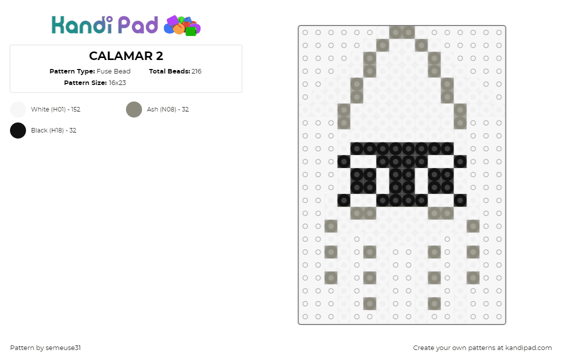 CALAMAR 2 - Fuse Bead Pattern by semeuse31 on Kandi Pad - squid,splatoon,video game,black,white,gray