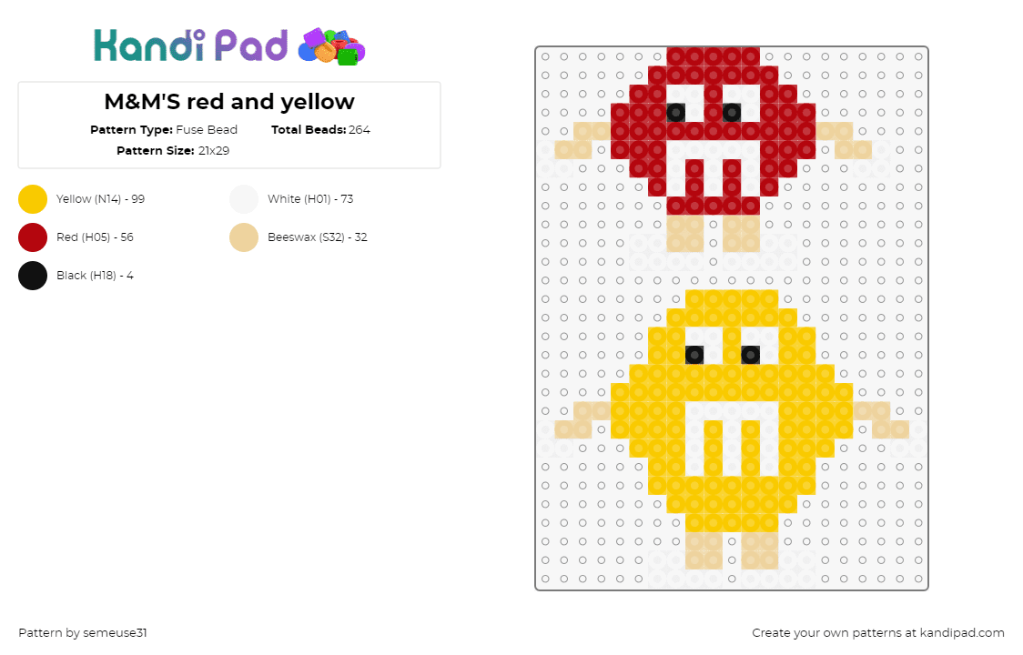 M&M\'S red and yellow - Fuse Bead Pattern by semeuse31 on Kandi Pad - mms,candy,characters,yellow,red