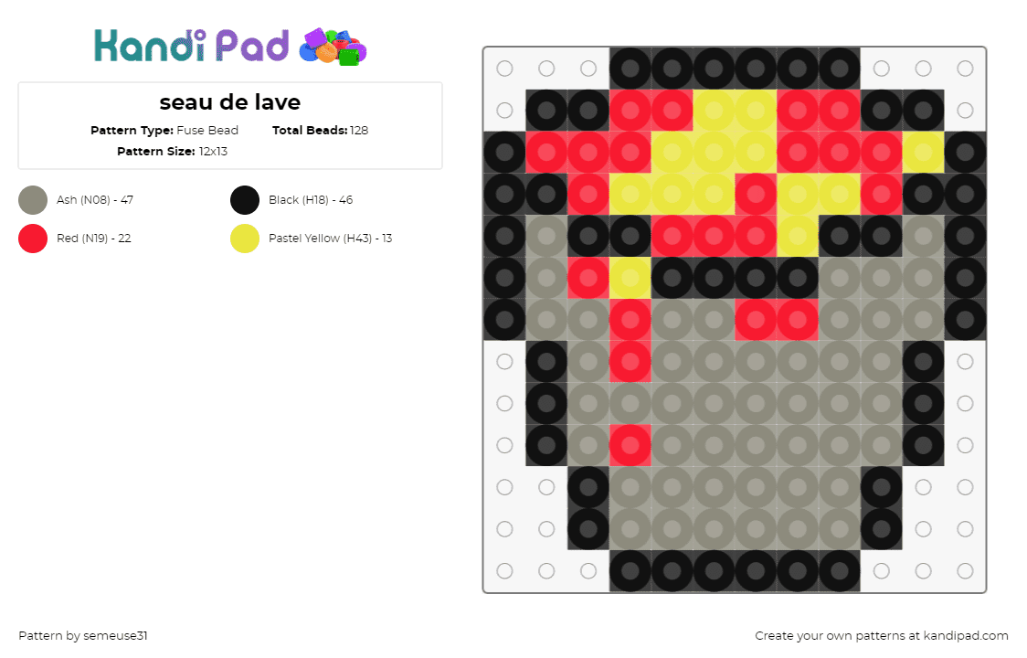 seau de lave - Fuse Bead Pattern by semeuse31 on Kandi Pad - lava,minecraft,bucket,video game,fiery,gray,red,yellow