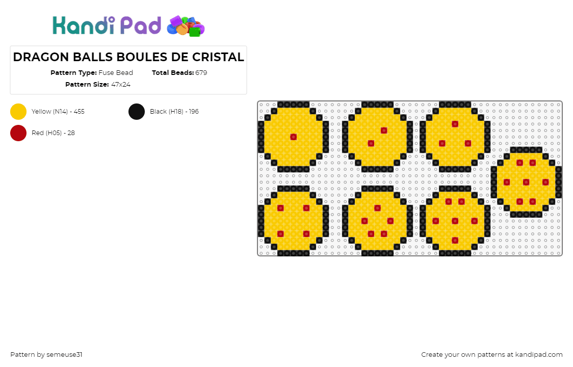 DRAGON BALLS BOULES DE CRISTAL - Fuse Bead Pattern by semeuse31 on Kandi Pad - dragon ball z,sphere,anime,tv show,gold