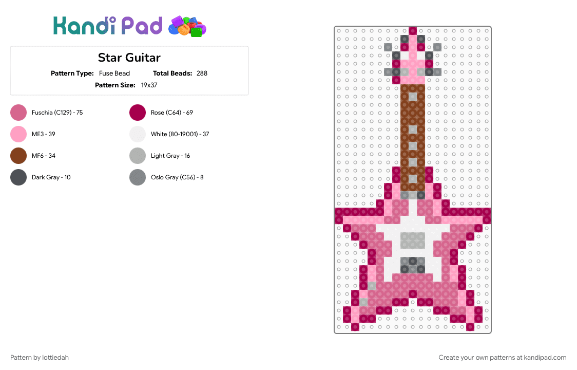 Star Guitar - Fuse Bead Pattern by lottiedah on Kandi Pad - cotdspiky, guitar, pink, pink guitar, star