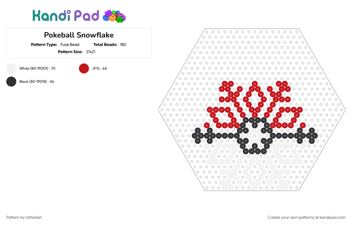 Pokeball Snowflake - Fuse Bead Pattern by lottiedah on Kandi Pad - christmas, pokeball, pokemon, red, snowflake, white