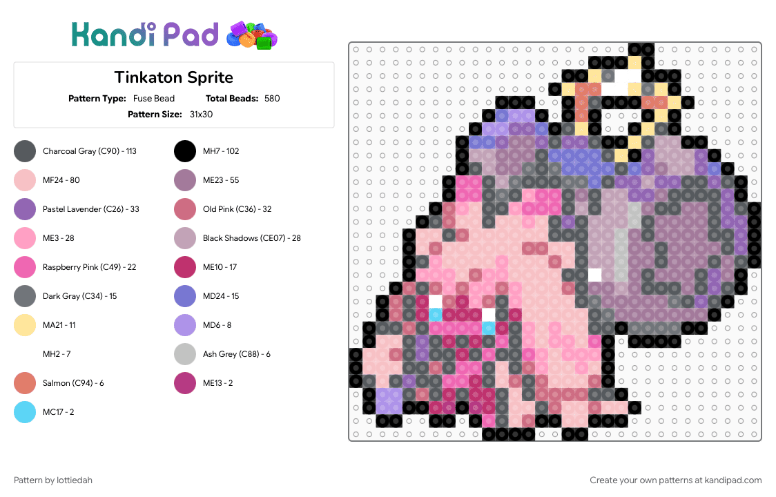 Tinkaton Sprite Fuse Bead Pattern - Kandi Pad | Kandi Patterns, Fuse ...