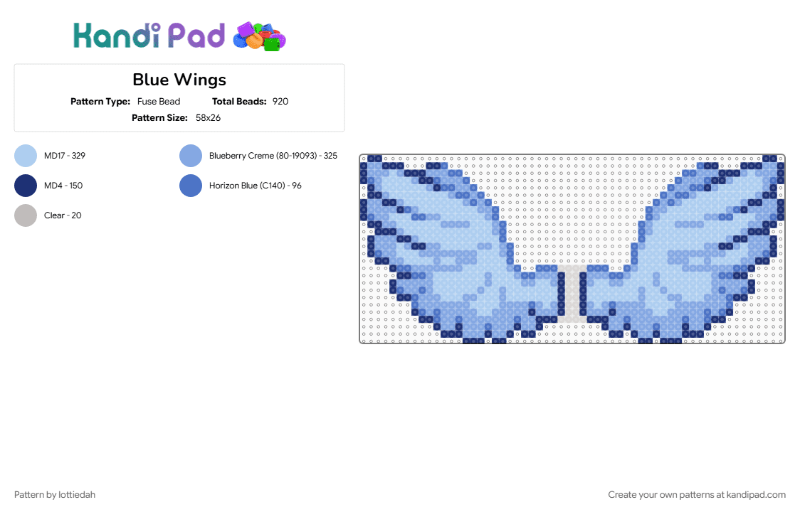 Blue Wings - Fuse Bead Pattern by lottiedah on Kandi Pad - angel, anime, blue, light blue, pastel blue, wing, wings