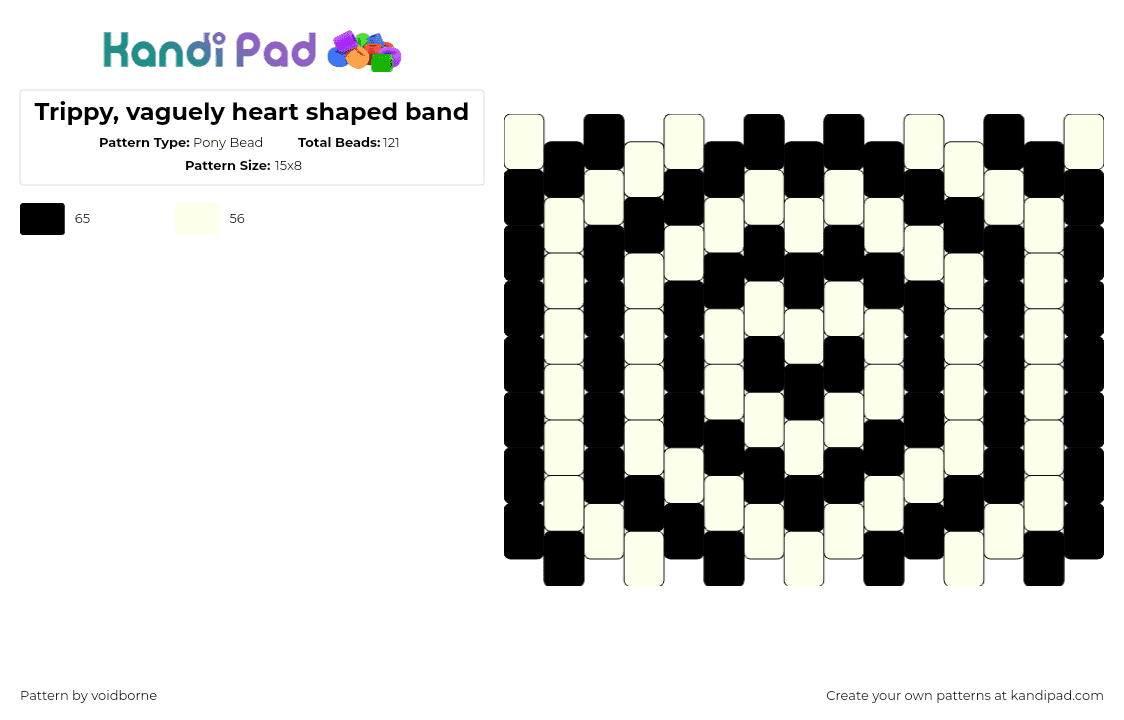 Trippy, vaguely heart shaped band - Pony Bead Pattern by voidborne on Kandi Pad - hypnotic,trippy,spiral,heart,glow in the dark,beige,black