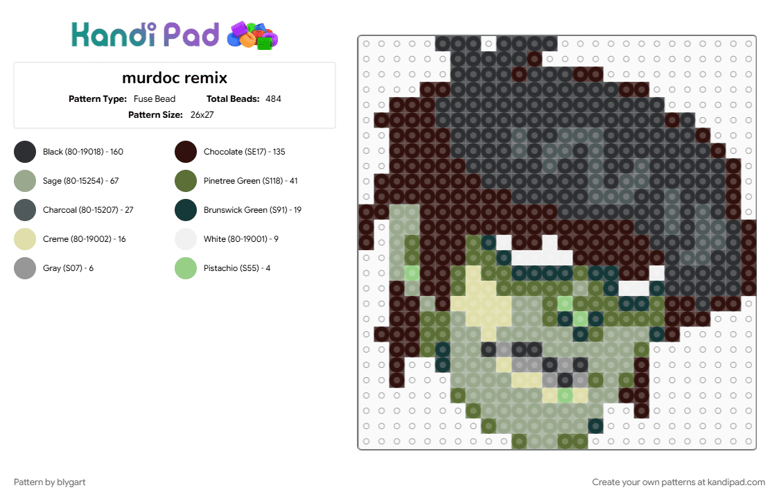murdoc remix - Fuse Bead Pattern by blygart on Kandi Pad - brown, gray