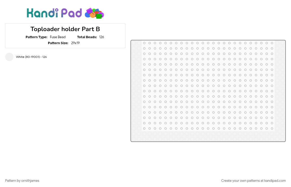 Toploader Case Part B - Fuse Bead Pattern by ornithjames on Kandi Pad - cardholder, cards, tcg, toploader, white