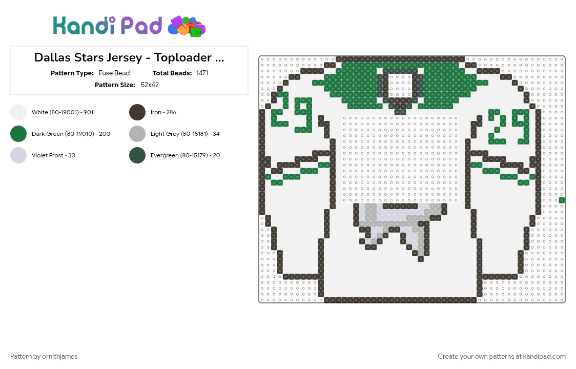 Dallas Stars Jersey - Toploader Case A - Fuse Bead Pattern by ornithjames on Kandi Pad - cardholder, dallas, dallasstarsnhl, hockey, jersey, nhl, stars