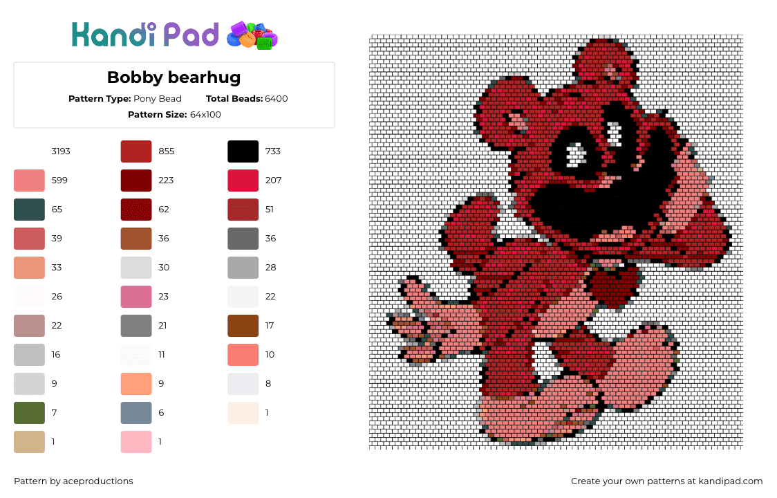 Bobby bearhug - Pony Bead Pattern by aceproductions on Kandi Pad - bobby bearhug,smiling critters,poppy playtime,cartoon,character,happy,video game