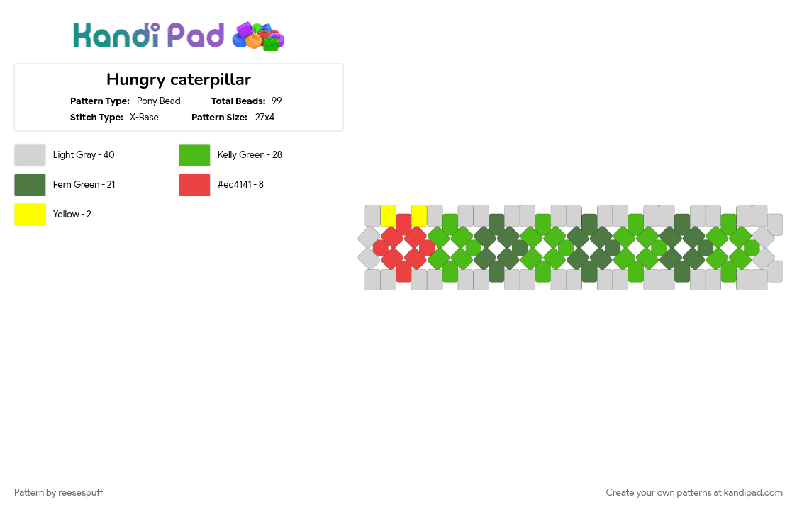 Hungry caterpillar - Pony Bead Pattern by reesespuff on Kandi Pad - green, hungry caterpillar