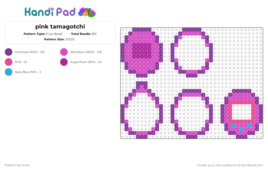 pink tamagotchi - Fuse Bead Pattern by sentxd on Kandi Pad - pink