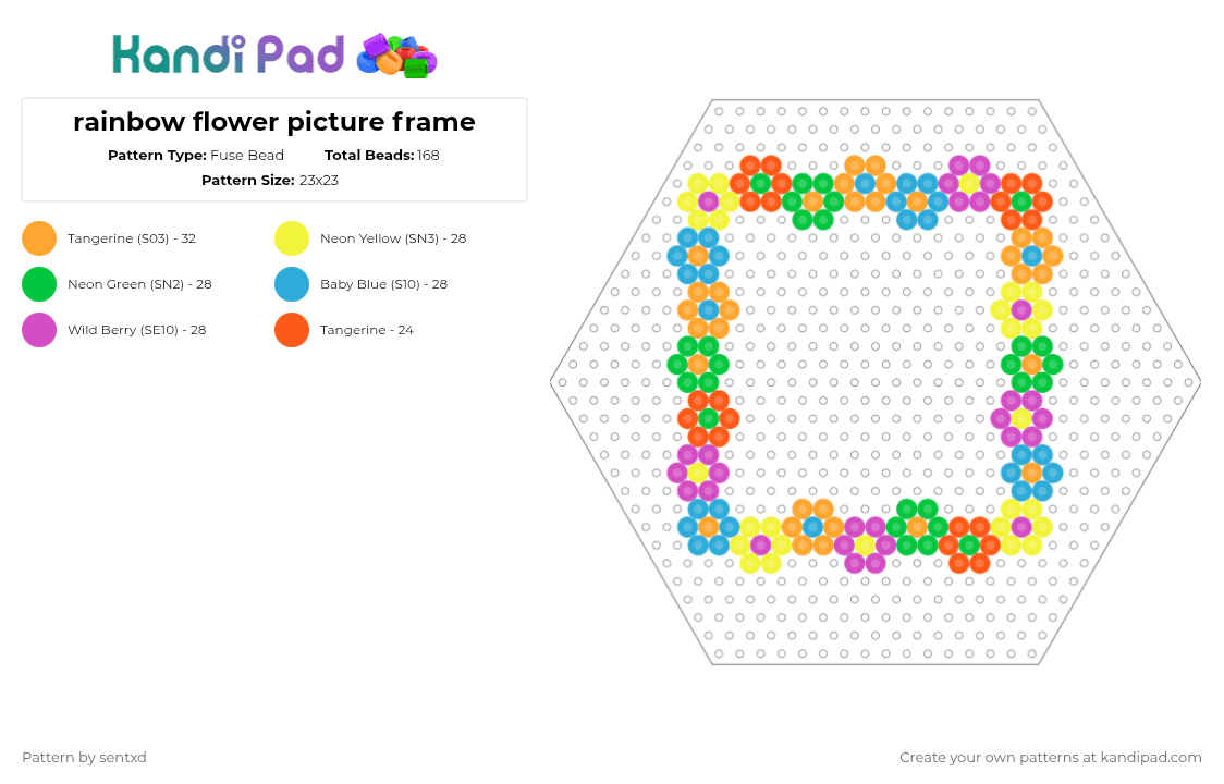 rainbow flower picture frame - Fuse Bead Pattern by sentxd on Kandi Pad - orange,cutesy,functional,decor