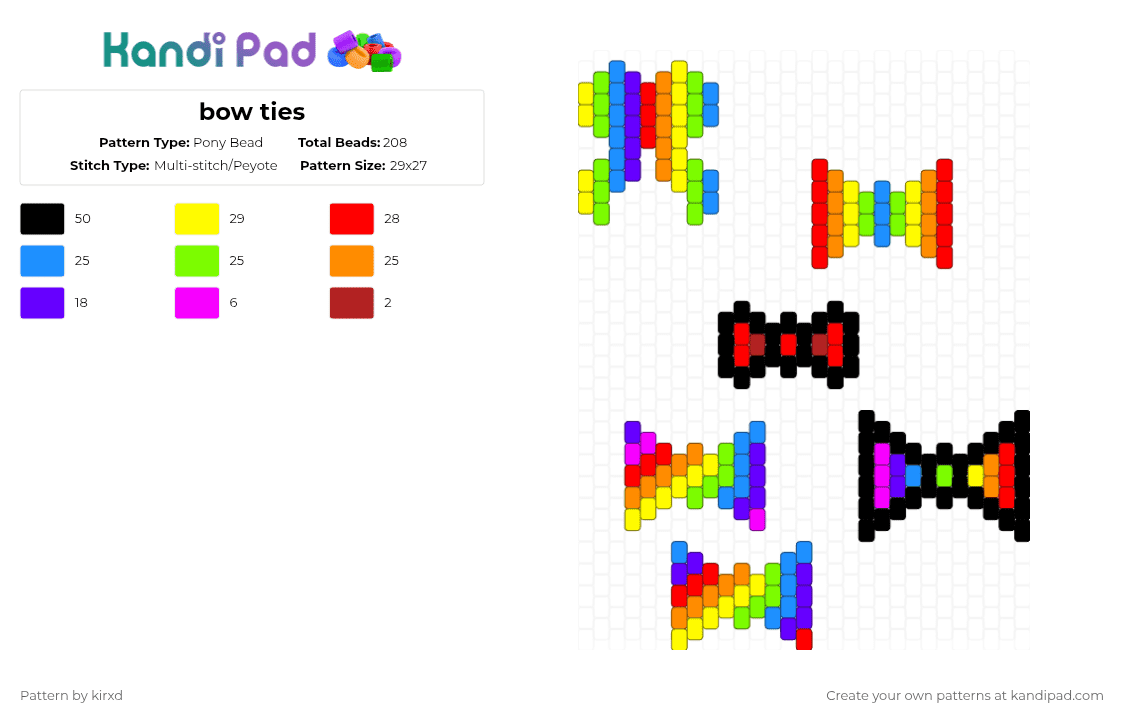 bow ties - Pony Bead Pattern by sentxd on Kandi Pad - light blue,yellow,colorful