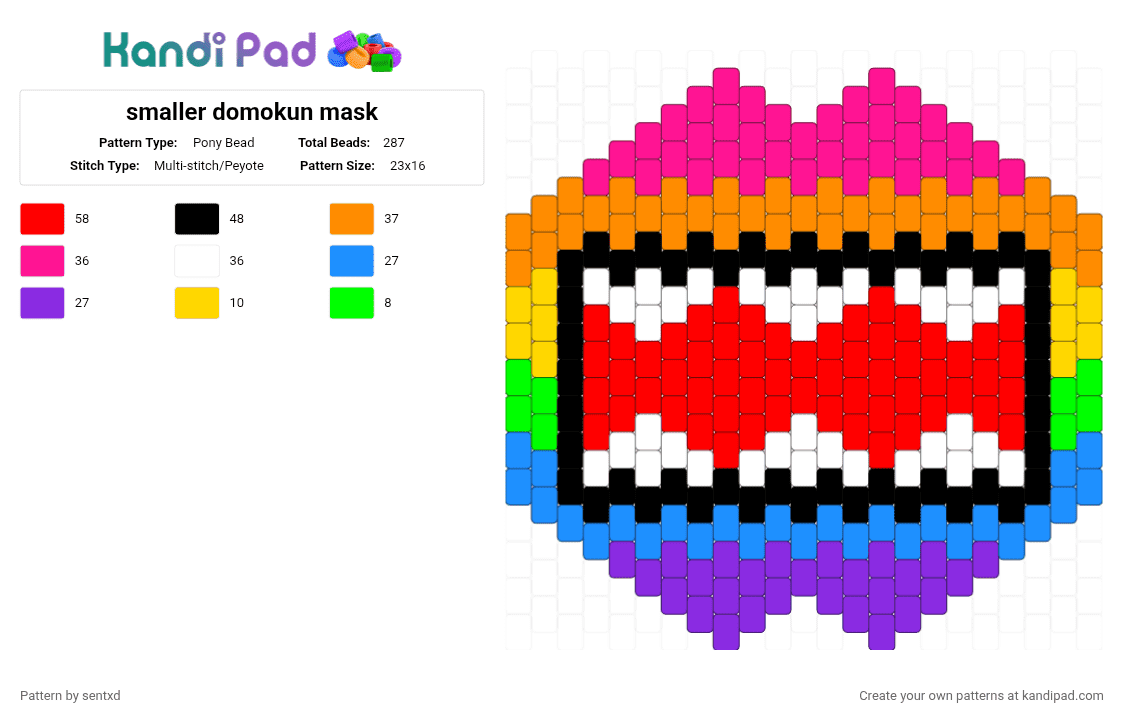 🌈 domokun mask - Pony Bead Pattern by sentxd on Kandi Pad - orange,light blue,purple,colorful
