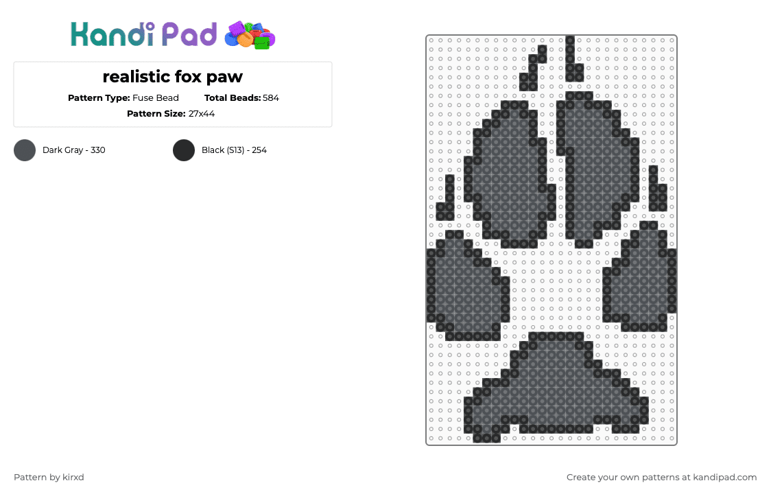accurate fox paw - Fuse Bead Pattern by sentxd on Kandi Pad - black,gray