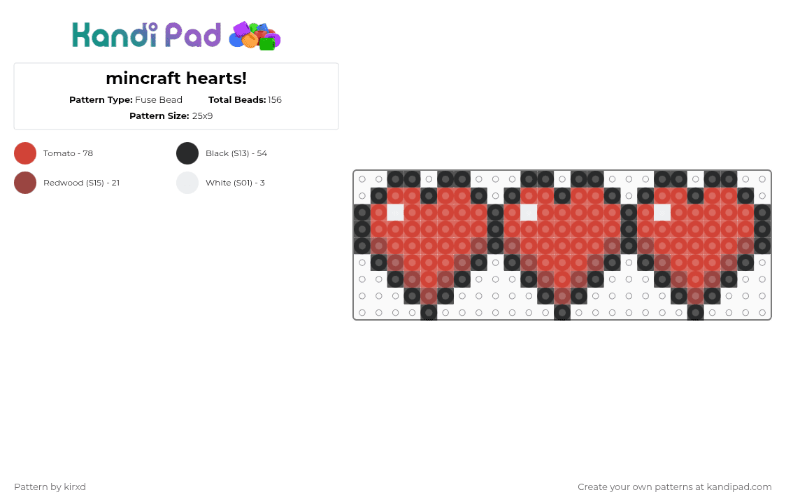 mincraft hearts! - Fuse Bead Pattern by sentxd on Kandi Pad - red,mc,cute