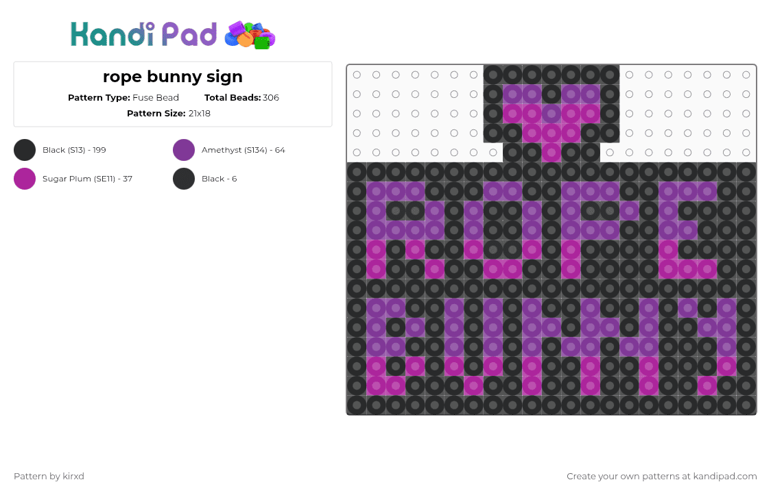 rope bunny sign - Fuse Bead Pattern by sentxd on Kandi Pad - pink,black,bdsm