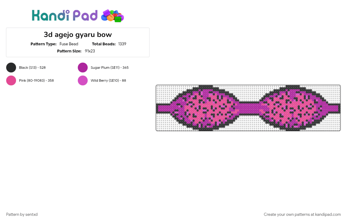 3d agejo gyaru bow - Fuse Bead Pattern by nobxd on Kandi Pad - black, bow, cute, pink