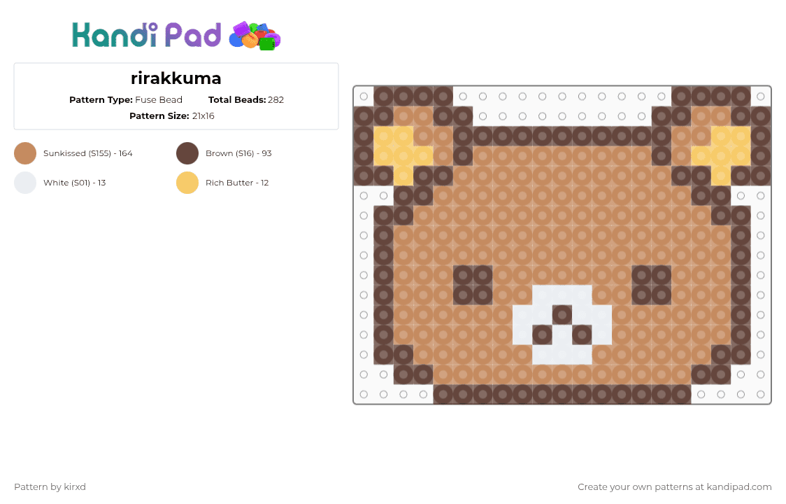rirakkuma - Fuse Bead Pattern by sentxd on Kandi Pad - brown,tan,bear,rilakkuma,kuma,cute