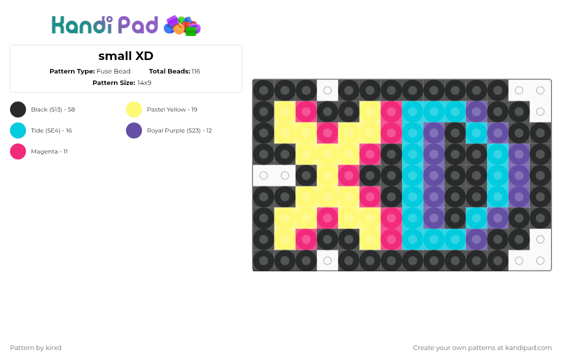small XD - Fuse Bead Pattern by sentxd on Kandi Pad - black,yellow,light blue,scene,xd,small