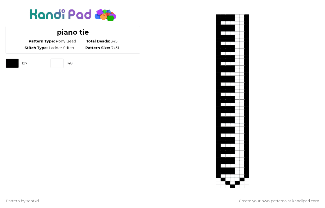 piano tie - Pony Bead Pattern by sentxd on Kandi Pad - black,white,clothing