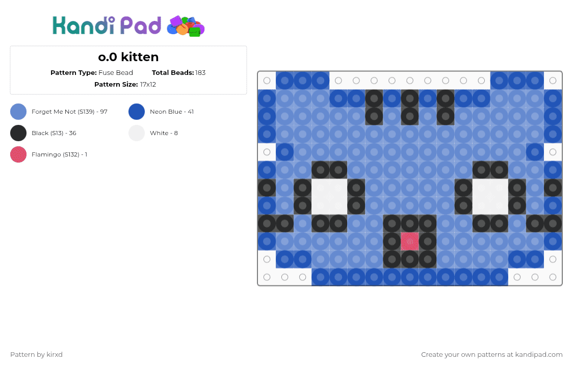 o.0 kitten - Fuse Bead Pattern by sentxd on Kandi Pad - blue,scene,cat,simple