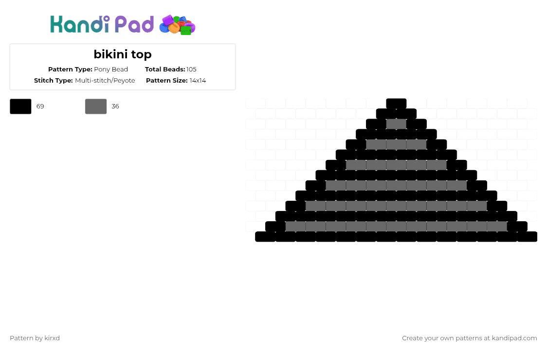 bikini top - Pony Bead Pattern by sentxd on Kandi Pad - black,gray,clothes,clothing,bra