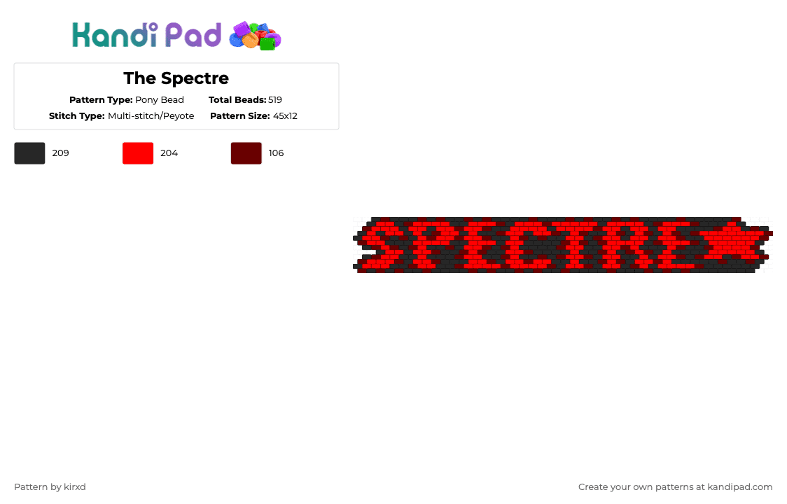 The Spectre - Pony Bead Pattern by sentxd on Kandi Pad - red,brown