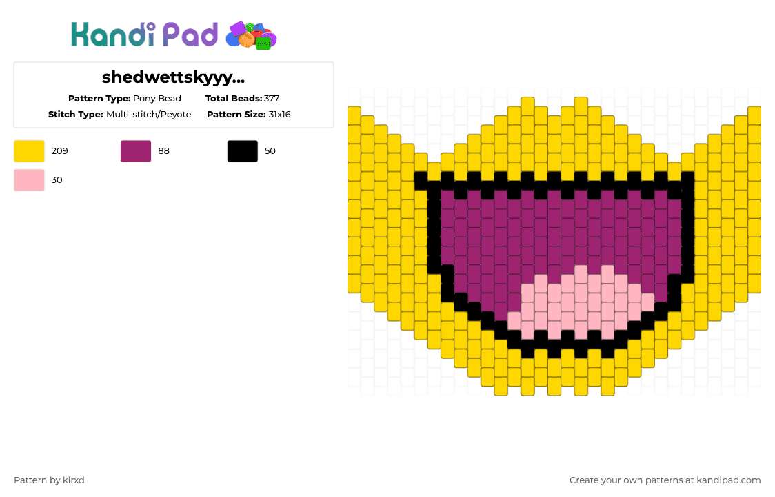 shedwettskyyy... - Pony Bead Pattern by sentxd on Kandi Pad - yellow,pink