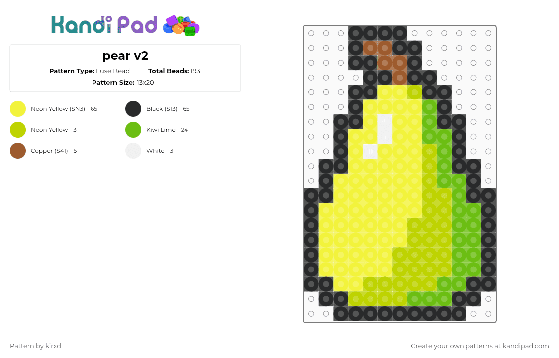 pear v2 - Fuse Bead Pattern by sentxd on Kandi Pad - yellow,green