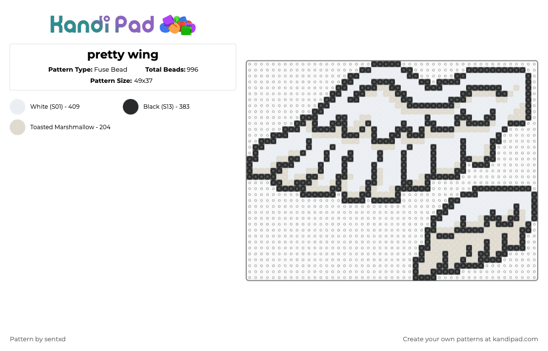 pretty wing - Fuse Bead Pattern by sentxd on Kandi Pad - white,beige