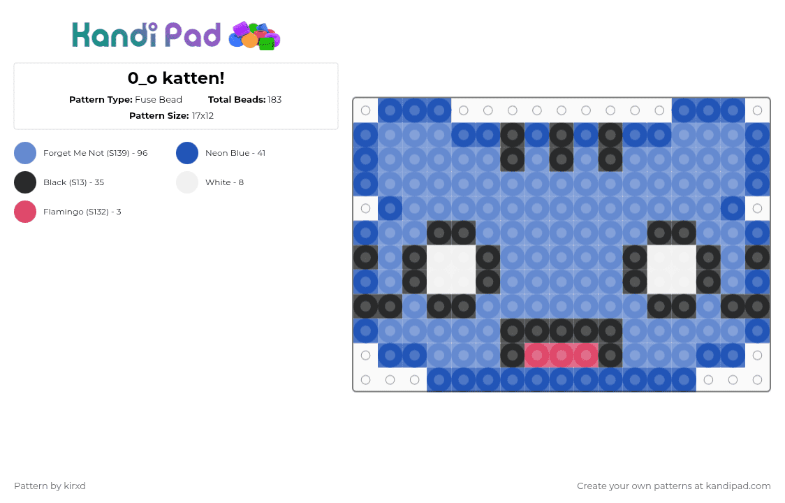 0_o katten! - Fuse Bead Pattern by sentxd on Kandi Pad - blue,scene,cat,simple,cute